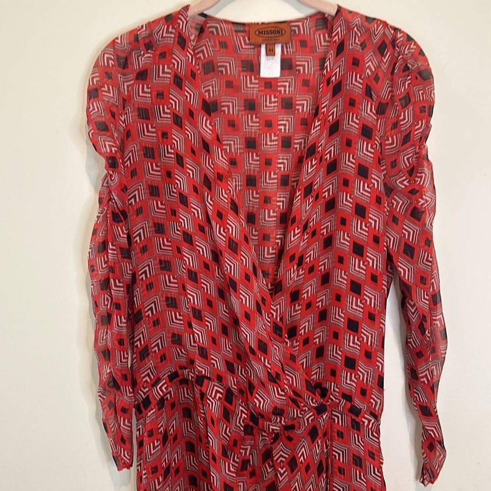 Vintage Missoni red black geometric print sheer long sleeve dress size medium - Picture 4 of 8